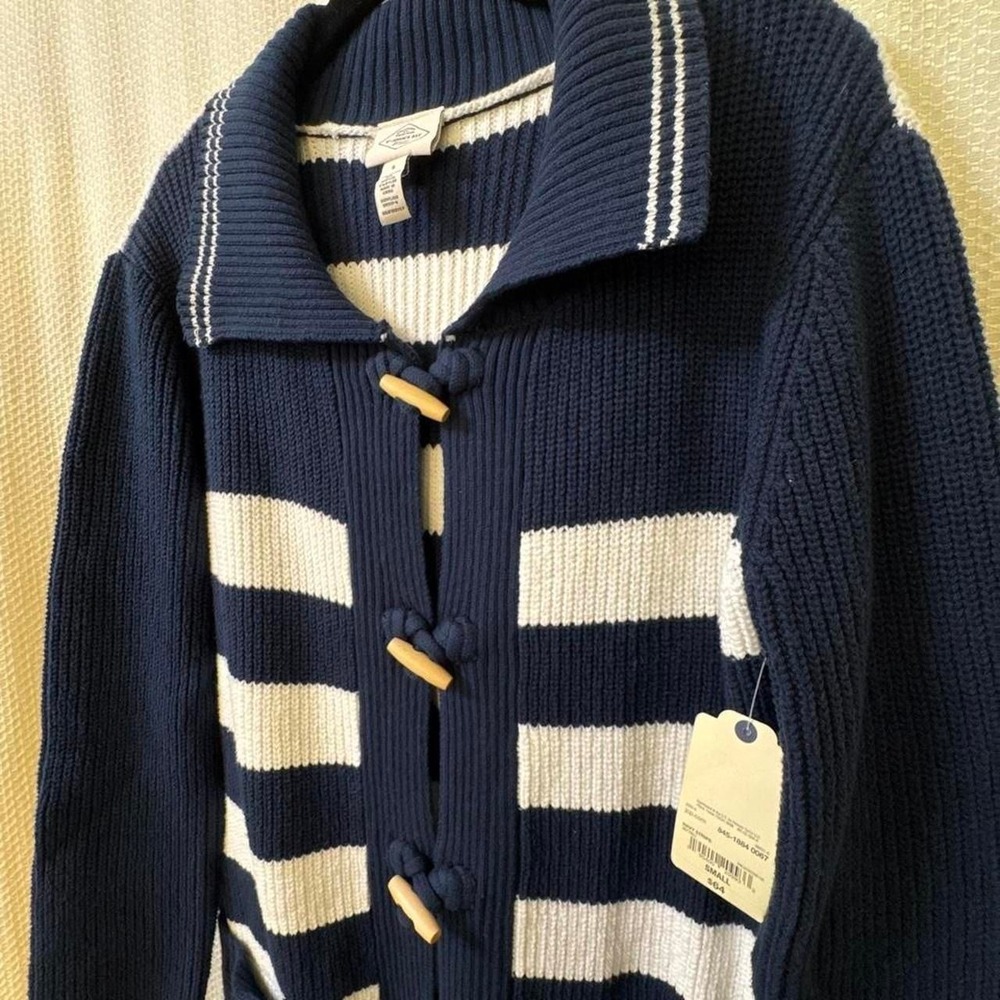 Navy blue and white striped cardigan SIZE Small NWT